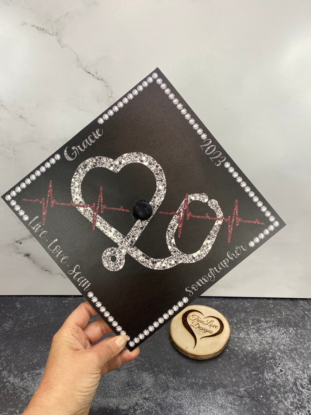 Customizable Stethoscopes Heart Graduation Cap Topper, Personalized