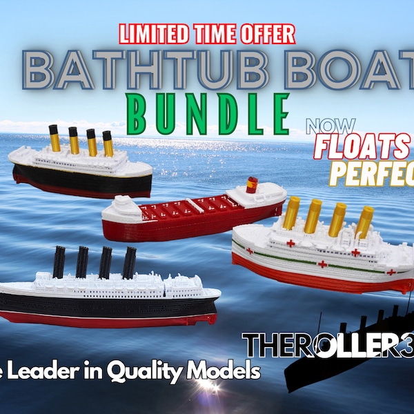 ¡Paquete de barco de bañera! 4 barcos: Titanic, Britannic, Lusitania, Edmund Fitzgerald, ¡flotadores perfectos! ¡Probado y aprobado por niños! ¡Por tiempo limitado!