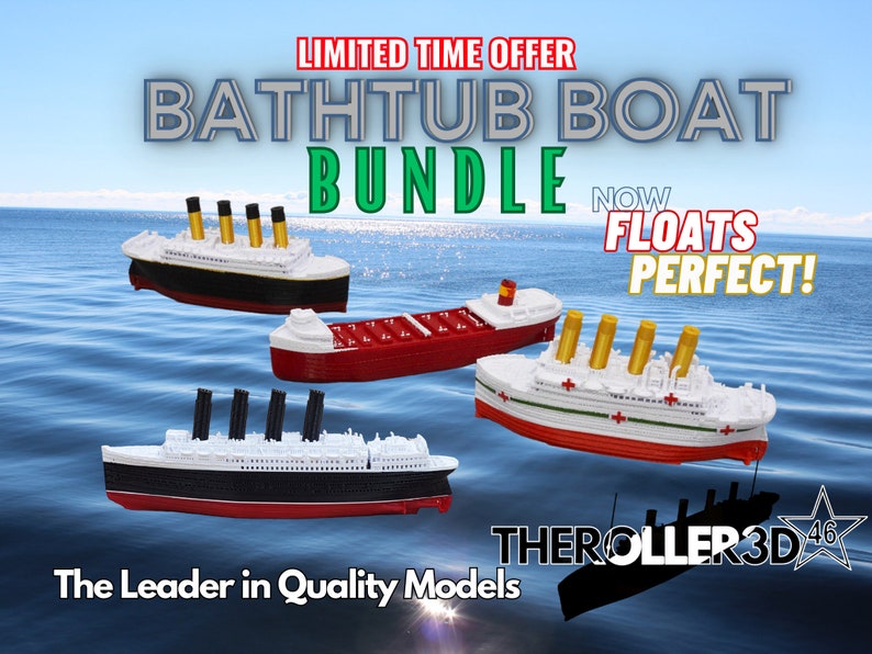 Bathtub Boat BUNDLE 4 Boats Titanic, Britannic, Lusitania, Edmund Fitzgerald, Floats Perfect Kid Tested & Approved LIMITED TIME Only Boats Only