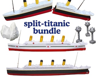 Split in Half Titanic, Britannic, Olympic 12" Model 3 Ship Bundle with Iceberg & Mines