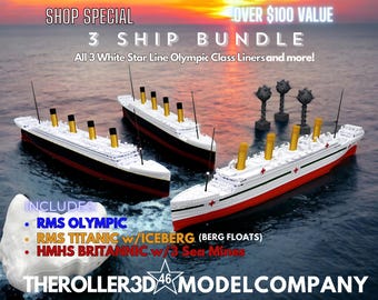 3 Schiffspaket Fußlang RMS Titanic HMHS Britannic RMS Olympia plus Eisberg und Minen, 30 cm Modelle, Shop-Special
