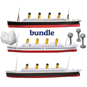 RMS Titanic, Britannic, Olympic 12" Model 3 Ship Bundle with Iceberg & Mines