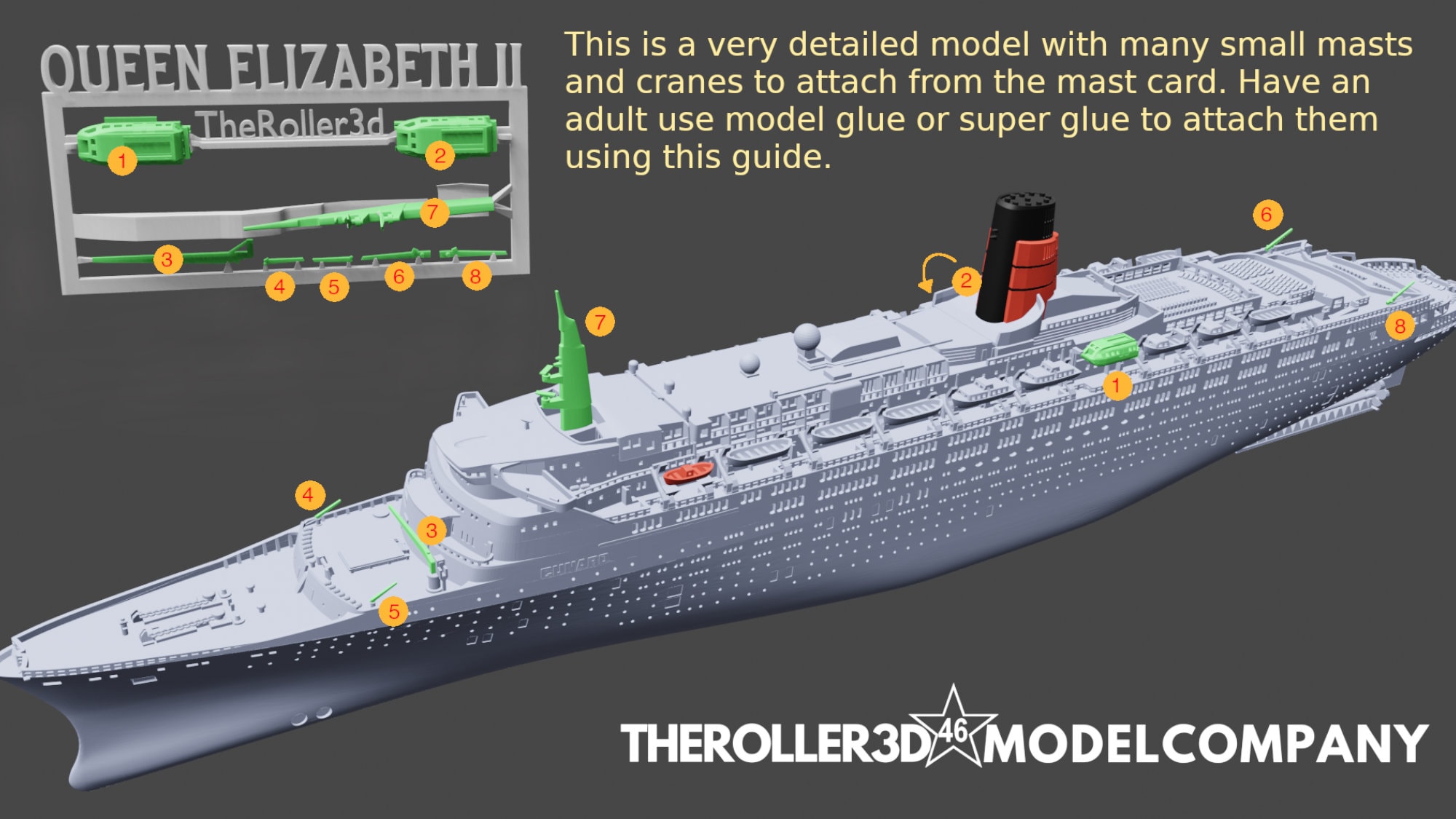 CUNARD　QUEEN ELIZABETH　クイーンエリザベス号模型 RMS クイーン エリザベス 船模型 - RMS クイーン エリザベス 船模型