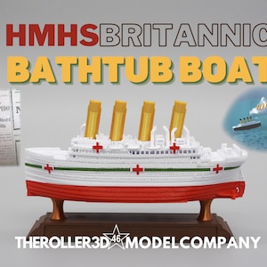 Britannic Chubby Bathtub Boat by TheRoller3d, Titanic Toys for Kids, Titanic Theme Cake Topper, Submersible Titanic