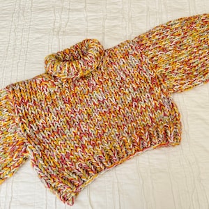 material girl sweater knitting pattern | beginner friendly chunky, multi-strand, cropped sweater knitting pattern