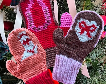 material grrrl mitts | 2-in-1 pattern: easy crochet & knitting mitten patterns with customizable color work charts