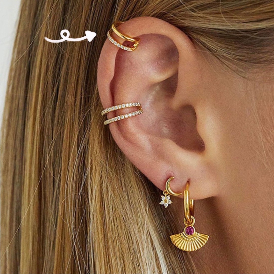 Double Lined CZ Helix Cuff Earring Gold Ear Cuff 18k Gold Ear Etsy