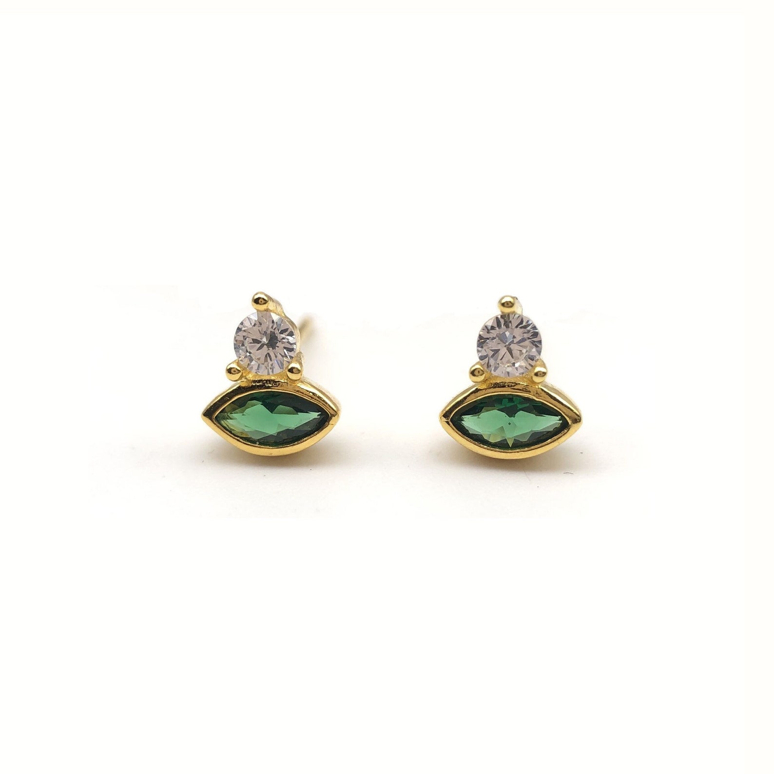 Tiny Emerald green stud Earrings Gold Green stone stud Etsy
