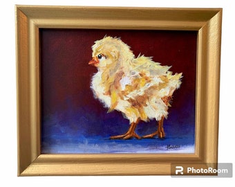 Baby Chick framed original painting 11 x 13