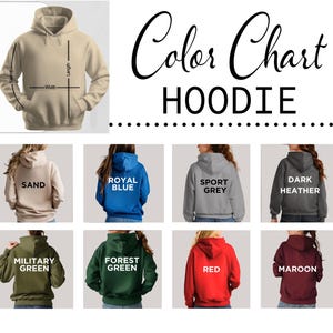 Puede incluir: Una carta de colores para sudaderas con capucha, con colores como blanco, arena, azul real, gris deportivo, gris oscuro, negro, rosa claro, verde militar, verde bosque, rojo, granate y marino. Tambi&eacute;n se incluye una tabla de tallas.