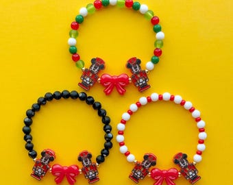 Mickey Toy Soldier with Bow Beaded Bracelet