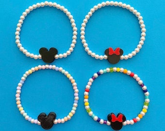 Mickey and Minnie Mouse Pearl Beaded Bracelets