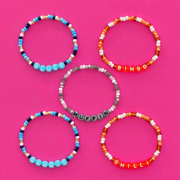 Bluey Bingo Muffin Bandit Chilli Beaded Bracelets