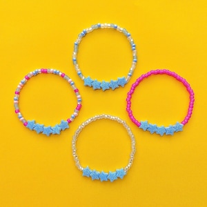 Blue Glitter Stars Beaded Bracelet