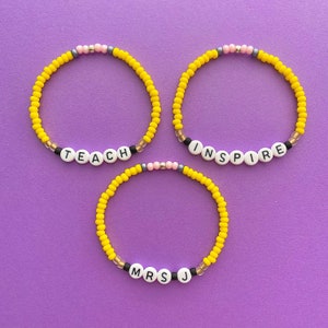 Teacher Appreciation Pencils Teach / Inspire / Custom Name Beaded Bracelets
