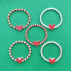 Mickey & Minnie Red Peppermint Beaded Bracelets