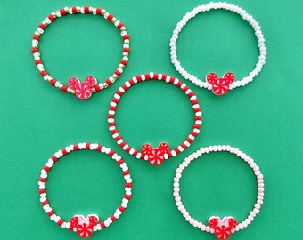 Mickey & Minnie Red Peppermint Beaded Bracelets