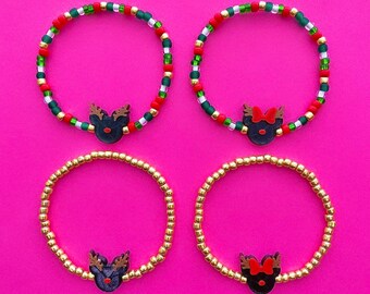 Mickey & Minnie Reindeer Beaded Bracelets