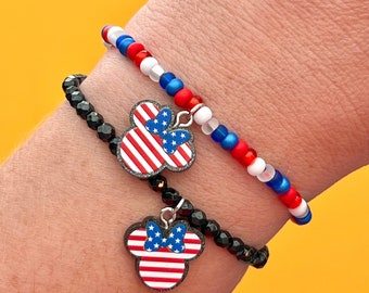 Minnie Mouse American Flag Beaded Bracelet