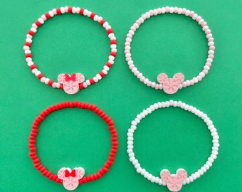 Mickey & Minnie Pink Peppermint Beaded Bracelets