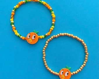 Orange Bird Charm Beaded Bracelet