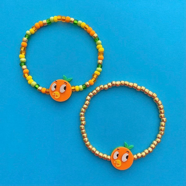 Orange Bird Charm Beaded Bracelet