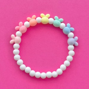 Rainbow Fuzzy Bunny Porcelain Midi Bubble Beaded Bracelet