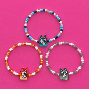 Bluey Bingo and Muffin Charm Beaded Bracelet
