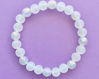 White on White BubbleYay Beaded Bracelet