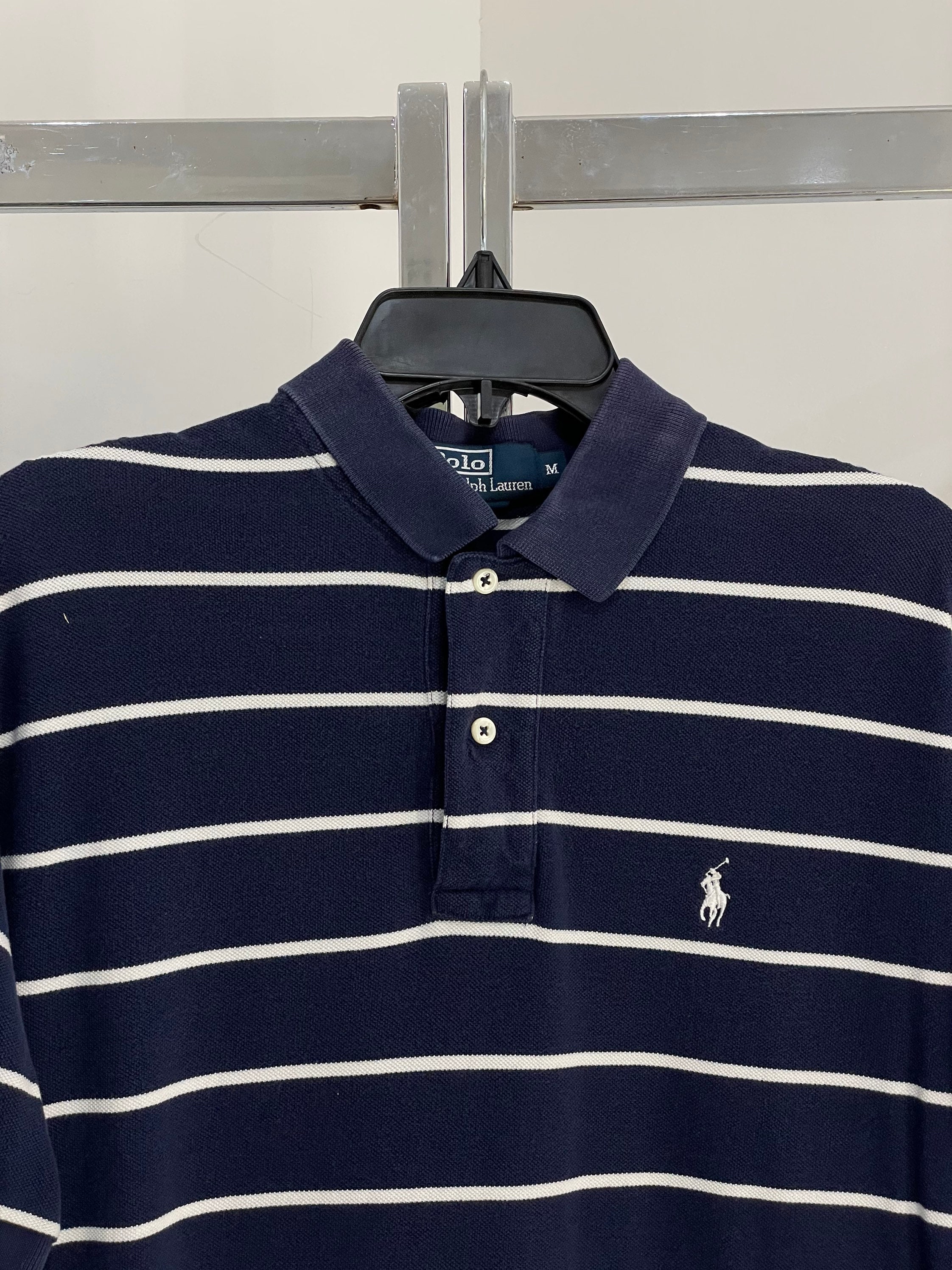 90s Vintage POLO Ralph Lauren blue / white striped polo / M | Etsy