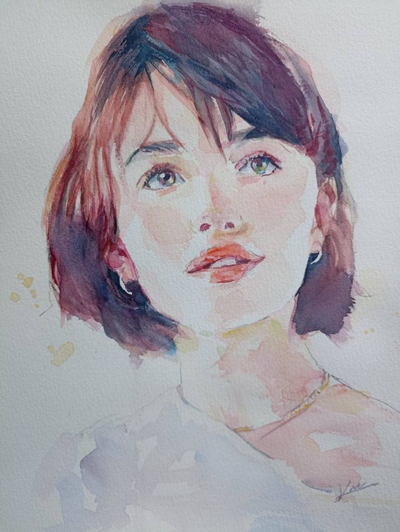 Beau portrait personnalisé à l'aquarelle sur papier. Portrait famille, cadeau fête des mères, cadeau d'anniversaire entièrement fait main.