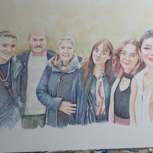 Ritratto personalizzato all'acquerello su carta fatta alla mano. Ritratto di famiglia, cadeau genitori, cadeau ritratto familial, festa dei pères