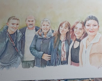 Handmade Watercolor Family Portrait, Custom Pet Portrait, Anniversary Gift