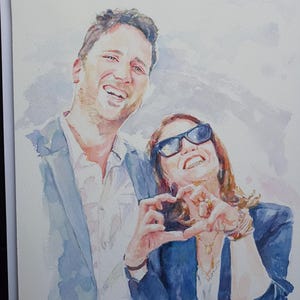 Ritratto personalizzato all'acquerello. Ritratto di matrimonio, cadeau anniversaire de mariage, ritratto di coppia. Ritratto d'amoreux.