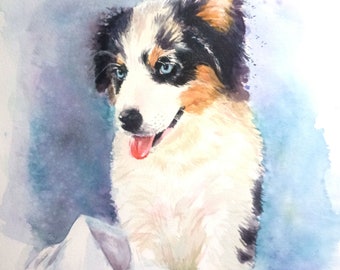 Custom Pet Portrait, Watercolor Dog Cat Painting, Commissioned Pet Art