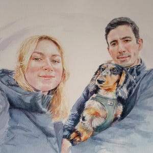 Handmade Watercolor Family Portrait, Custom Pet Portrait, Anniversary Gift 3