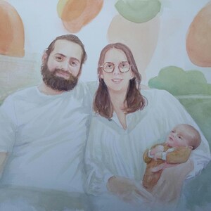 Handmade Watercolor Family Portrait, Custom Pet Portrait, Anniversary Gift image 18