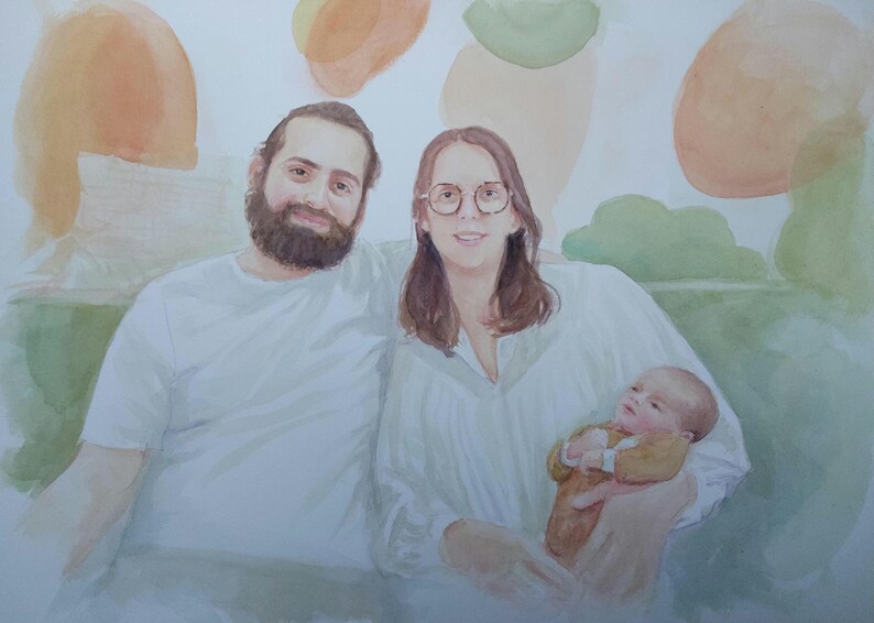 Handmade Watercolor Family Portrait, Custom Pet Portrait, Anniversary Gift image 18