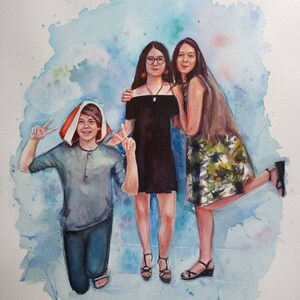 Portrait personnalisé famille, bébé , être chère peint à la gouache sur papier A3 et A4 , D'après photo.