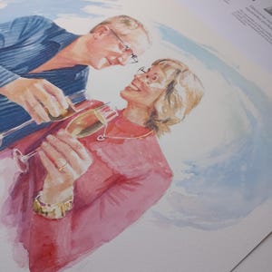 Portrait personnalisé à l'aquarelle. Portrait de mariés, cadeau anniversaire de mariage, portrait de couple. Portrait d'amoureux.