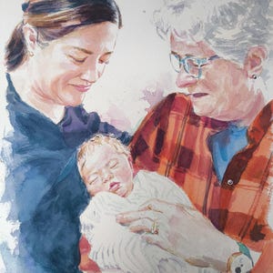 Portrait de Grand mère, Mère et bébé sur format A4