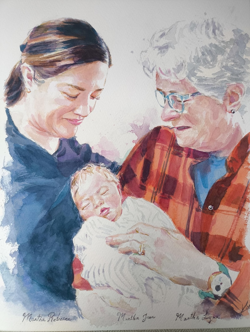 Portrait de Grand mère, Mère et bébé sur format A4