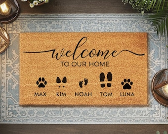 Personalisierte Willkommen zu unserem Haus Fußmatte - Individueller Eingang Teppich - Perfektes Housewarming Geschenk -Benutzerdefinierte Name Fußmatte für Haus Eingangsbereich oder Veranda