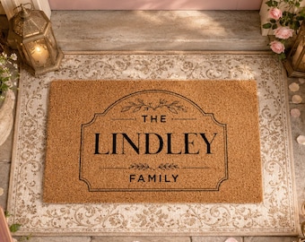 Bold Block All-Caps Typography – Personalised Est Year Doormat | Family Name & Date Coir Mat | Housewarming Gift