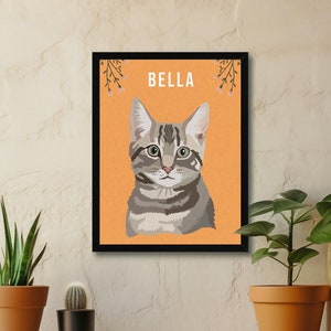 Custom Pet Portraits, Digital Tabby Cat, Pet Wall Art, Domestic Shorthair Cat, Cat Poster Design, Tabby Cat Portrait, Personalized Cat Print