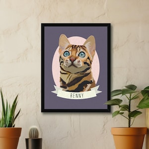Benutzerdefinierte Haustier Porträts, Bengal Katzen Wandkunst, Bengal Katzen Porträt Druck, Digitale Bengal Kunstwerk, Katzen Poster Kunst, Bengal Katzen Poster Druck