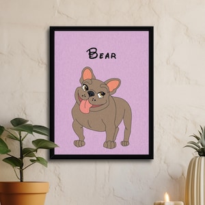 French bulldog portrait custom and personalized, frenchie dog print, dog wall print, cartoon dog art, personalized dog print, custom dog art