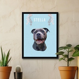Custom Pet Portraits, Staffordshire Bull Terrier Portrait, Wall Art Pet Dog, Staffy Digital Art, Personalized Dog Print, Staffy Wall Art