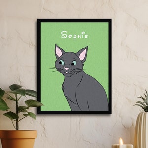 Russian Blue Cat Custom Print, Personalized Cat Print, Custom Cat Cartoon Print, Grey Cat Art, Custom Shorthair Cat Art, Grey Cat Wall Print