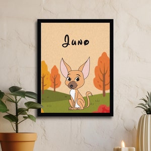 Chihuahua dog print, portrait custom and personalized, pet illustration, dog wall print, custom cartoon dog print, personalized dog art gift